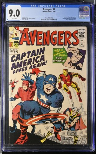 Cover Scan: Avengers #4 CGC VF/NM 9.0 White Pages 1st Silver Age Captain America! - Item ID #428490