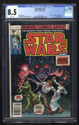 Cover Scan: Star Wars #4 CGC VF+ 8.5 White Pages Battle with Darth Vader! Luke Skywalker! - Item ID #429401