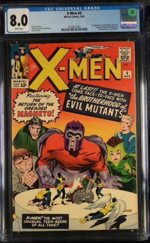 Cover Scan: X-Men #4 CGC VF 8.0 White Pages 1st Appearance Quicksilver Scarlet Witch!  - Item ID #433866