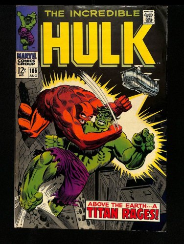 Cover Scan: Incredible Hulk #106 VF- 7.5 2nd Missing Link! 1968! - Item ID #434688