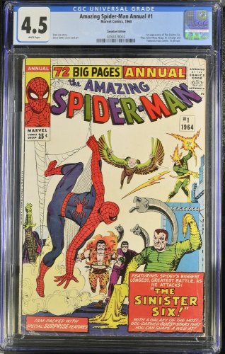 Cover Scan: Amazing Spider-Man Annual #1 CGC VG+ 4.5 White Pages Canadian Edition Variant - Item ID #436427