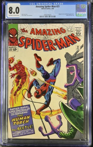 Cover Scan: Amazing Spider-Man #21 CGC VF 8.0 Human Torch Beetle Appearance! - Item ID #436430