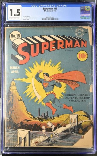 Cover Scan: Superman #15 CGC FA/GD 1.5 Off White to White - Item ID #437901