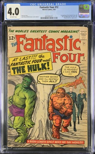 Cover Scan: Fantastic Four #12 CGC VG 4.0  1st Hulk vs Thing Battle! Jack Kirby Art! - Item ID #438965