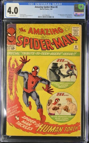 Cover Scan: Amazing Spider-Man #8 CGC VG 4.0 1st Appearance Living Brain! Human Torch! - Item ID #440719