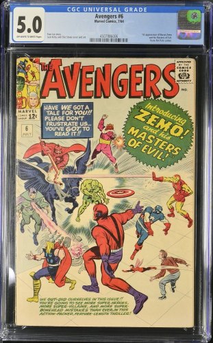 Cover Scan: Avengers #6 CGC VG/FN 5.0 1st Appearance of Baron Zemo! Black Knight! Jack Kirby - Item ID #440720