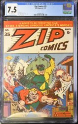 Cover Scan: Zip Comics #35 CGC VF- 7.5 Off White Bob Montana Nazi WWII War Cover! - Item ID #384056