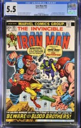 Cover Scan: Iron Man #55 CGC FN- 5.5 Off White to White 1st Appearance Thanos Drax! - Item ID #385047
