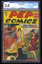 Cover Scan: Pep Comics #8 CGC GD/VG 3.0 Off White to White The Shield! Novrick Cover Art - Item ID #386031