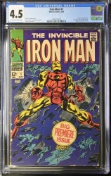 Cover Scan: Iron Man #1 CGC VG+ 4.5 Off White to White Origin Retold! Stan Lee! - Item ID #388989