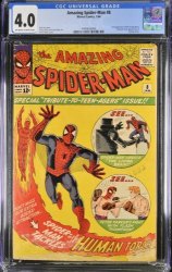 Cover Scan: Amazing Spider-Man #8 CGC VG 4.0 1st Appearance Living Brain! Human Torch! - Item ID #391076
